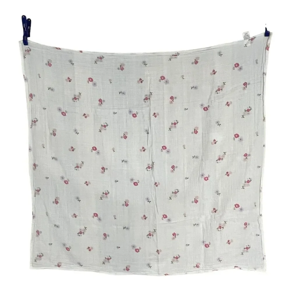 Okie Dokie Floral Muslin Swaddle Baby Blanket Pink Purple Flowers 100% Cotton